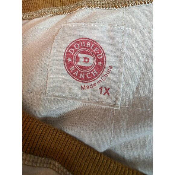 Double D Ranch Embroidered Longsleeve Brown Ribbed Trim Blouse Top Shirt Plus 1X - Picture 6 of 7